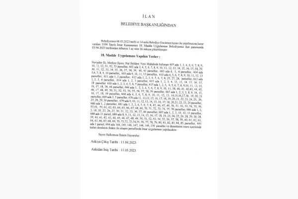 18. Madde Uygulanması Yapılan Yerler